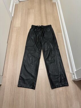 Zara Black Faux Leather Wide-Leg Drawstring Pants